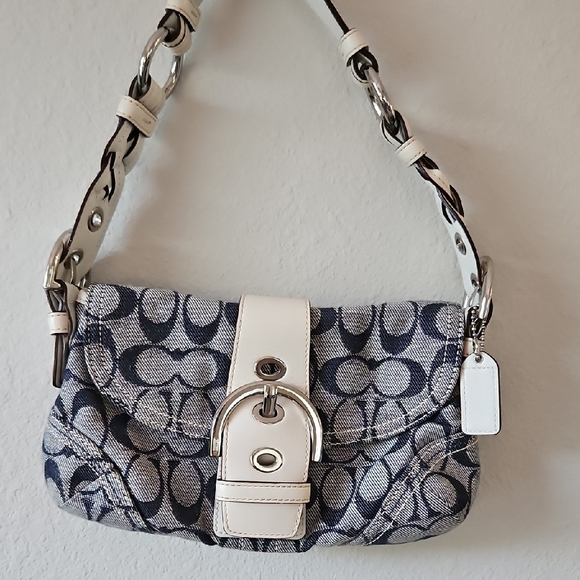 Coach Handbags - Coach Blue and White Monogram Shoulder Bag